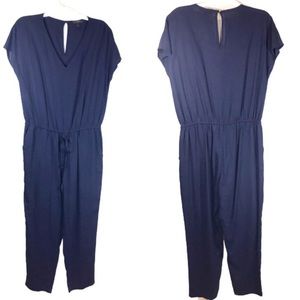 J. Crew Linen Blend Navy V Neck Jumpsuit
